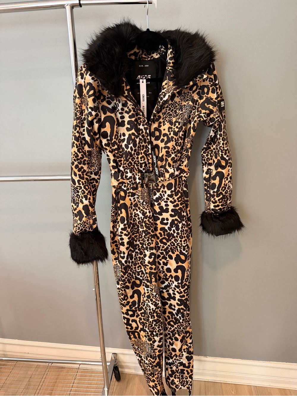 NWT ASOS 4505 Leopard Ski Suit Faux Fur US 6